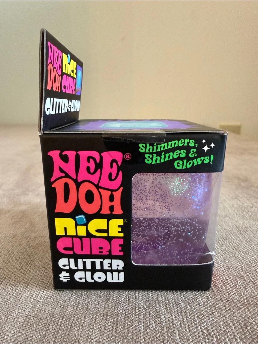 NeeDoh Nice Cube Glitter and Glow Super Solid Squish! - Purple | New